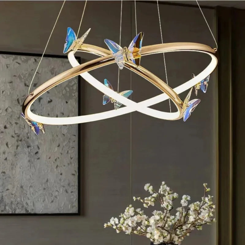 Modern butterfly chandelier with decorative gold ring