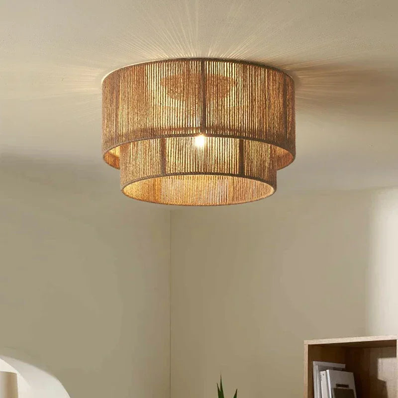 Retro woven rattan chandelier for warm country decor