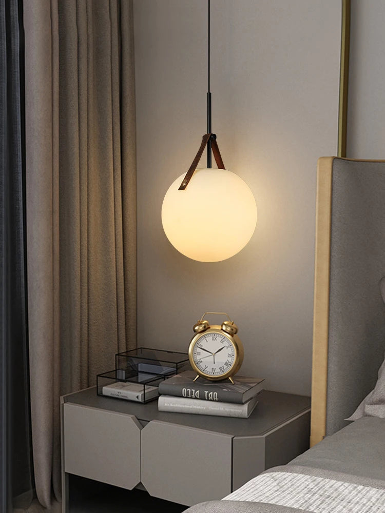 Modern luxury leather and glass ball pendant light