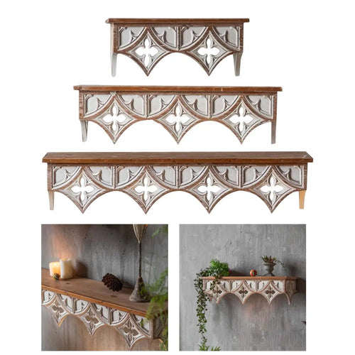 Wood Wall Shelf Storage Rack, Retro Style Holder Hanging Display for Hallway - vue 5 sur 6