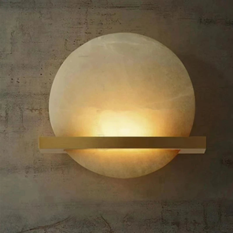 Round natural marble and copper wall light