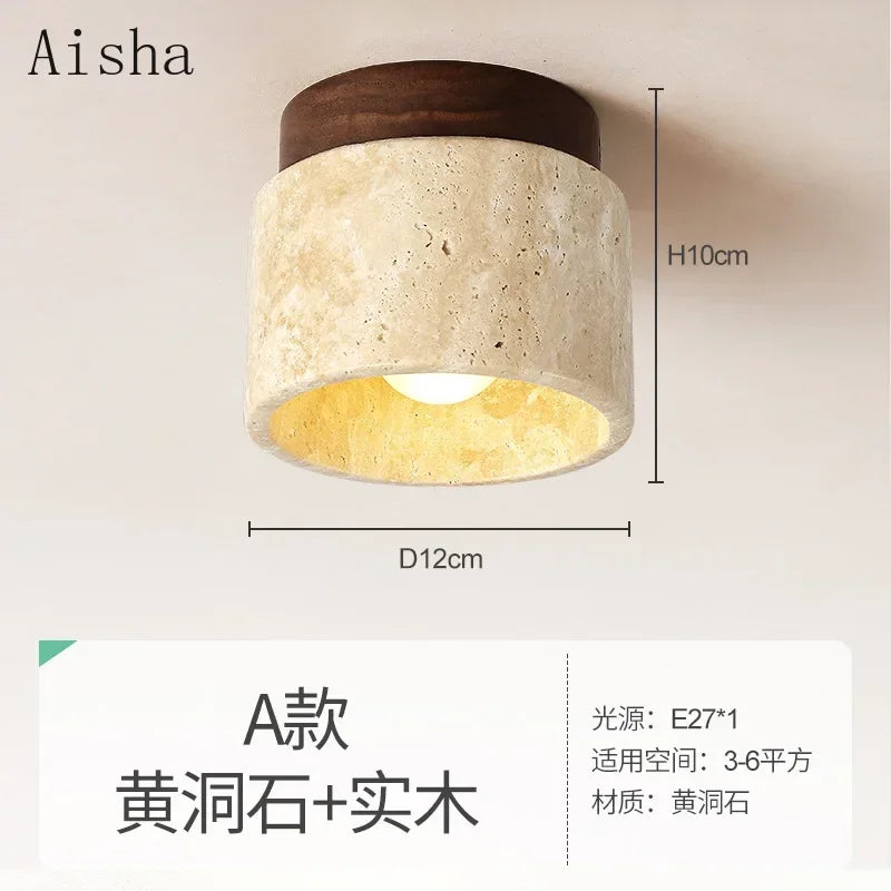 Japanese stone ceiling light with walnut base - vue 6 sur 12