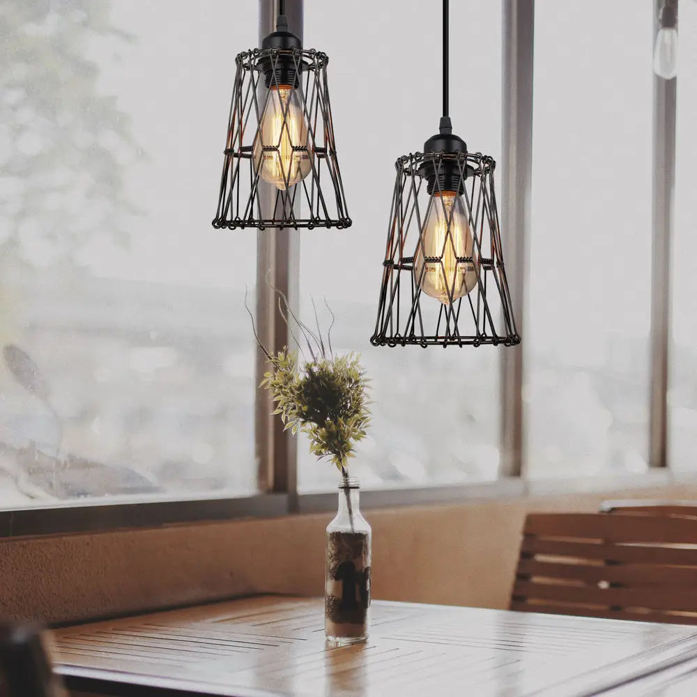 Vintage metal pendant light with cage shade for indoor lighting
