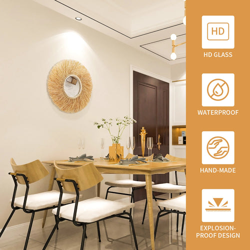 miroir décoratif en perles de bois et bambou fait main - vue 2 sur 7