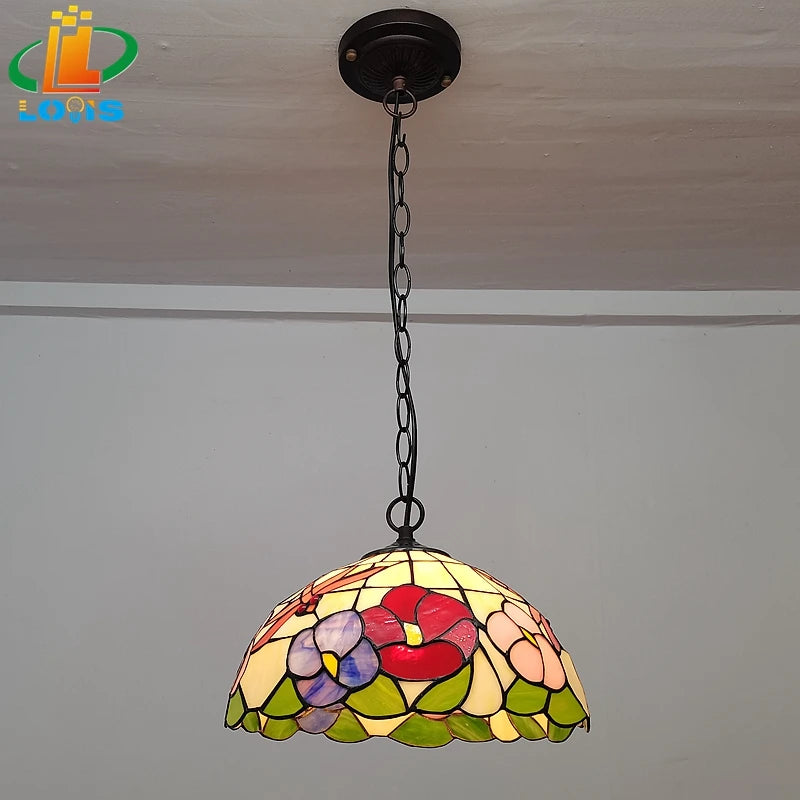 Tiffany pastoral dragonfly flower chandelier for restaurant and kitchen