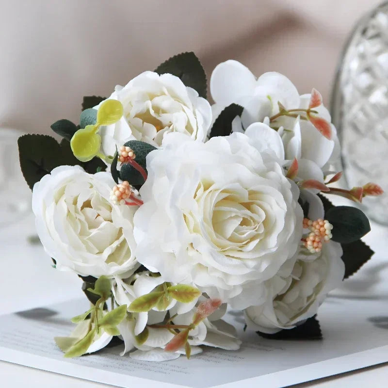 Pink silk peony bouquet for interior decoration - vue 9 sur 12