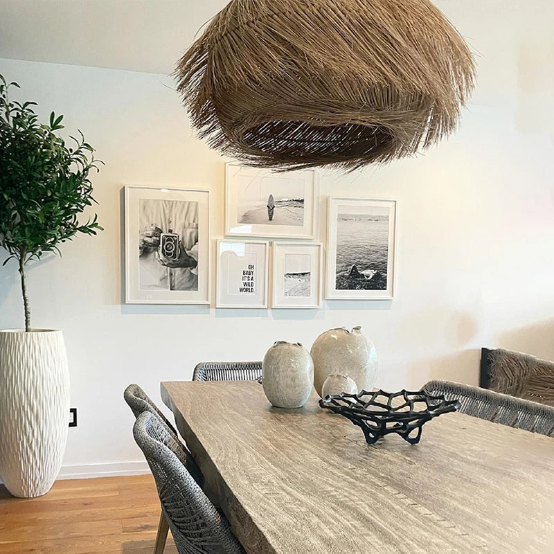 Woven rattan chandelier wabi sabi style for interiors