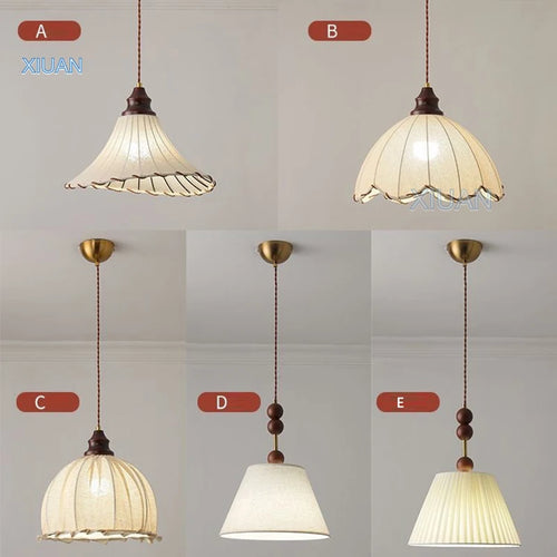 Retro wabi-sabi linen pendant light for medieval decor - vue 6 sur 10