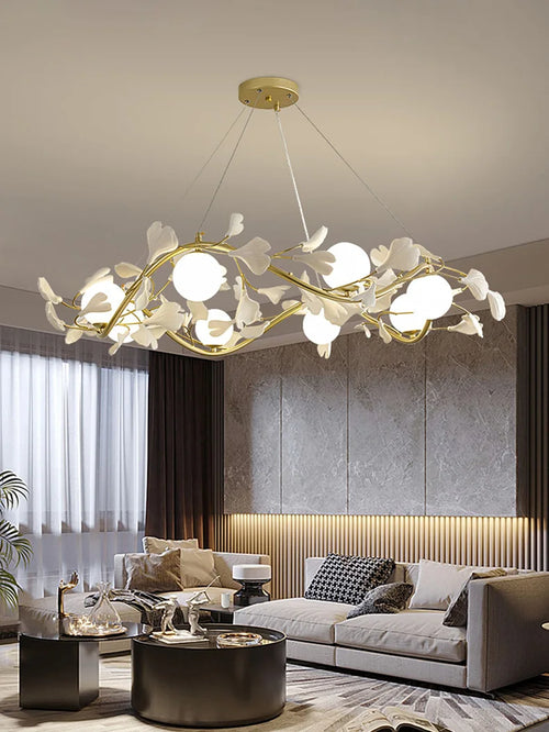 Ginkgo leaf chandelier with modern decorative LED lighting - vue 6 sur 8