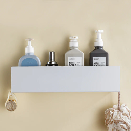 shower shelf with hook for bathroom and kitchen items - vue 2 sur 15