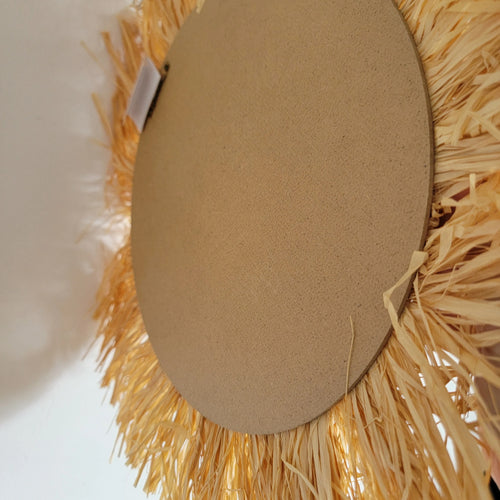 decorative mirror in raffia and shells for interior use - vue 4 sur 6