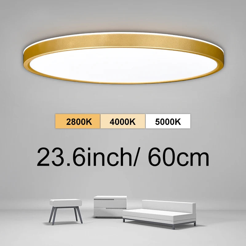Modern square flat ceiling light in gold wood for interior