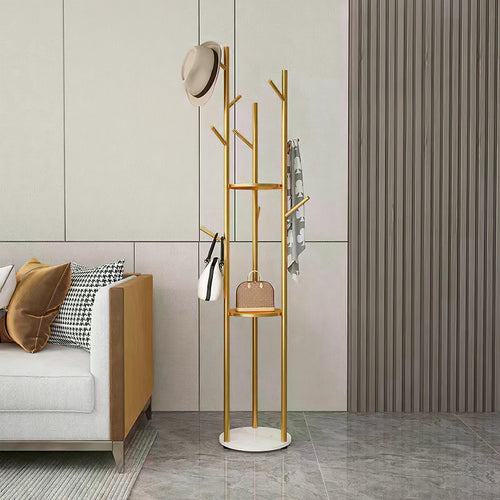 sturdy metal coat rack with integrated shelves and hooks - vue 4 sur 7