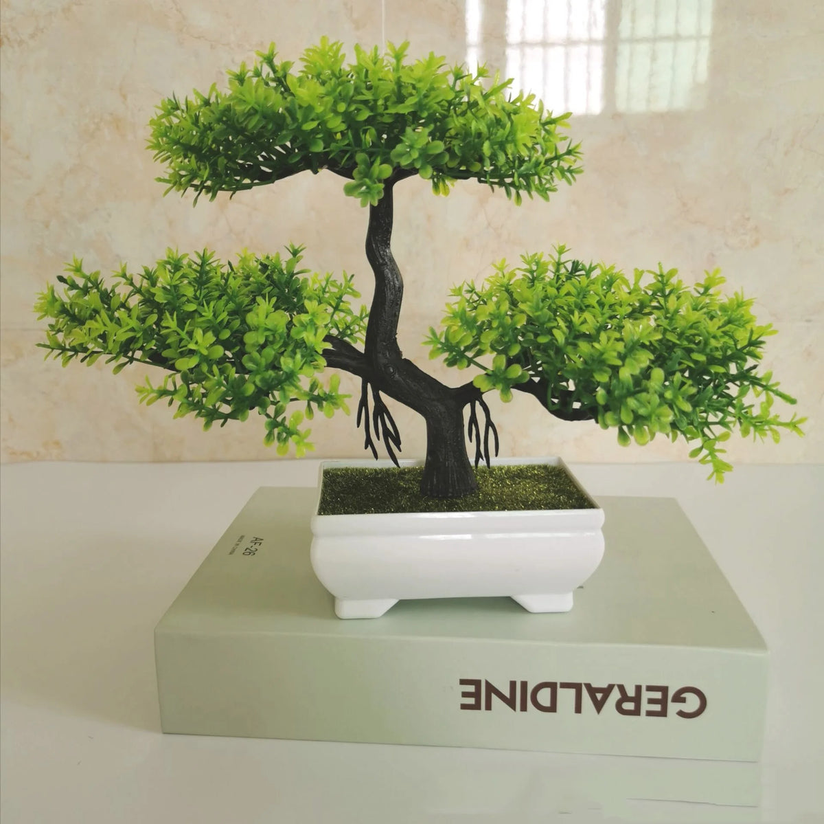 Potted artificial bonsai plant for indoor decor and events