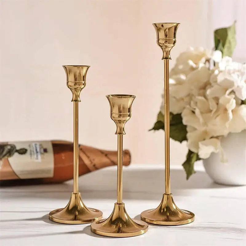 Brass gold candlestick set for festive decorations