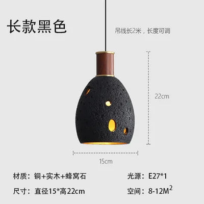 Honeycomb stone pendant light with retro copper design for indoor use