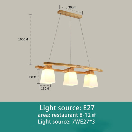 Creative wooden pendant chandelier with three heads for restaurant or café