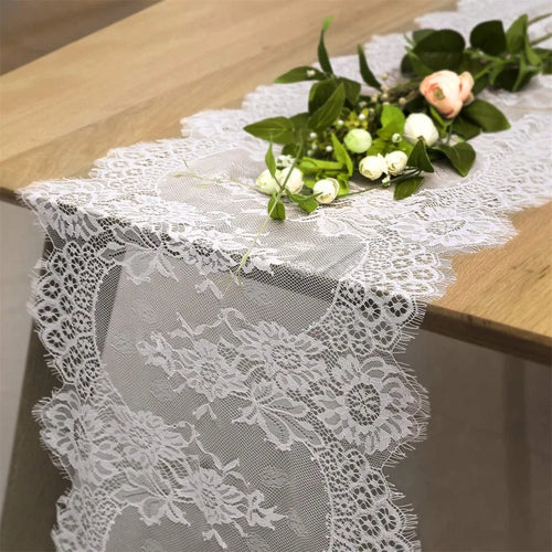 White floral lace table runner boho style - vue 3 sur 7