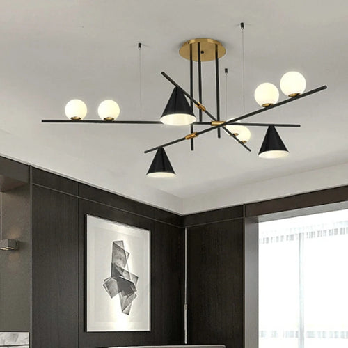 Minimalist industrial glass and LED design chandelier