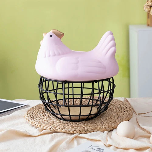 Ceramic Egg Storage Basket, Living Room, Fruit, Garlic, Hollow Metal Hen Shaped, Kitchen Organizer - vue 13 sur 14