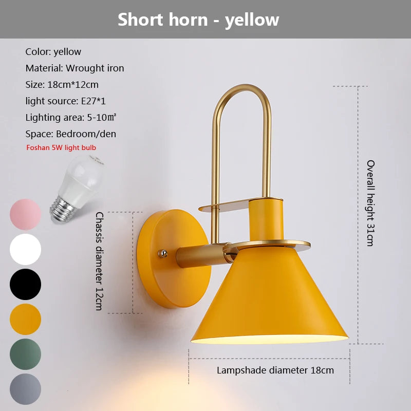 Decorative macaron horn wall light for indoor bar, restaurant, living room, bedroom, hallway or bedside - vue 14 sur 19