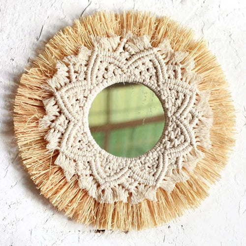 Handwoven boho nordic wall mirror decor - vue 4 sur 6