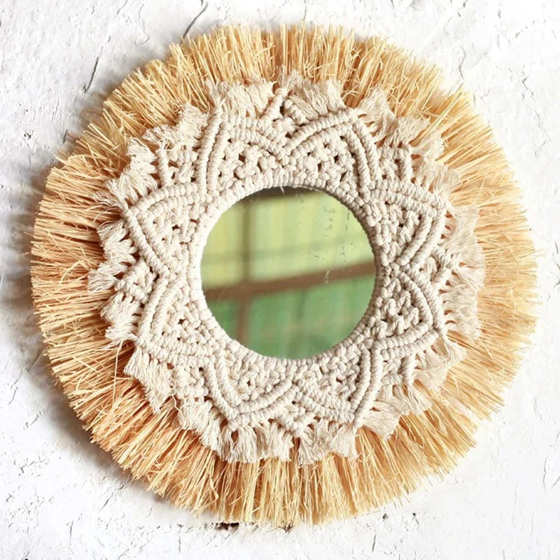 Handwoven boho nordic wall mirror decor - vue 4 sur 6