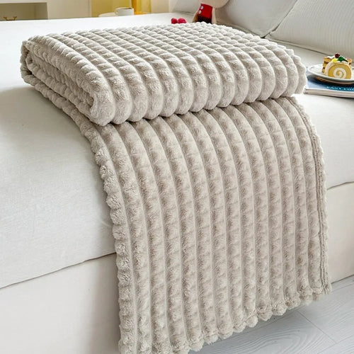 Soft faux fur flannel throw with check pattern for winter