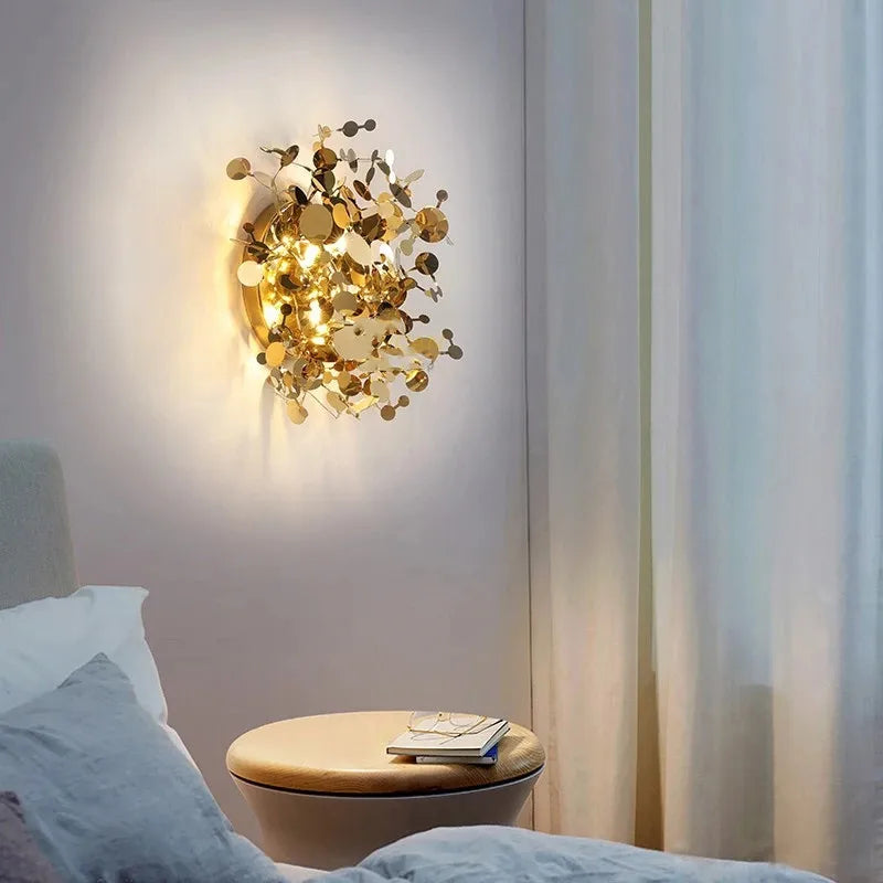 Modern stainless steel wall light with decorative leaves - vue 3 sur 8