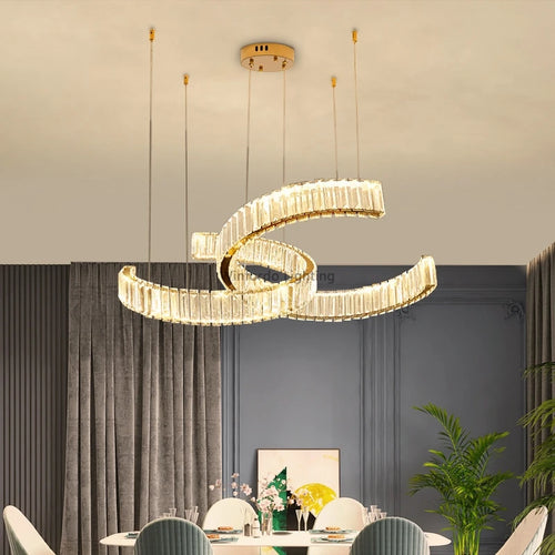 Postmodern crystal stainless steel chandelier - vue 4 sur 12