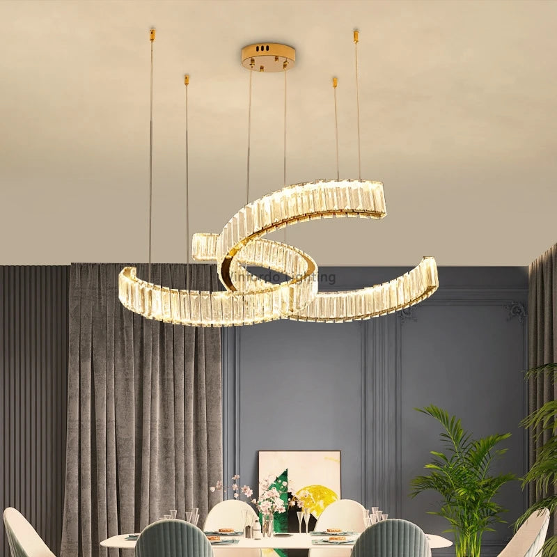 Postmodern crystal stainless steel chandelier - vue 4 sur 12