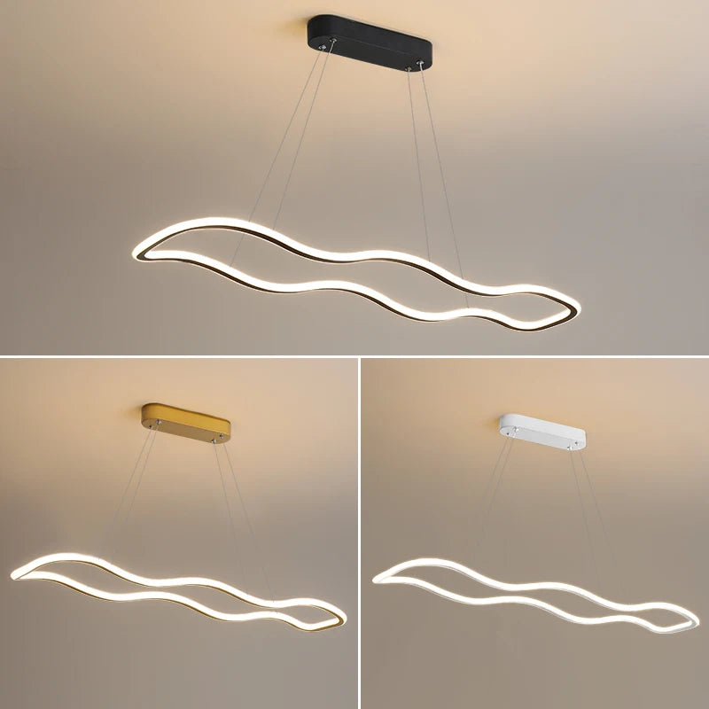 Modern long wave LED pendant light for dining room