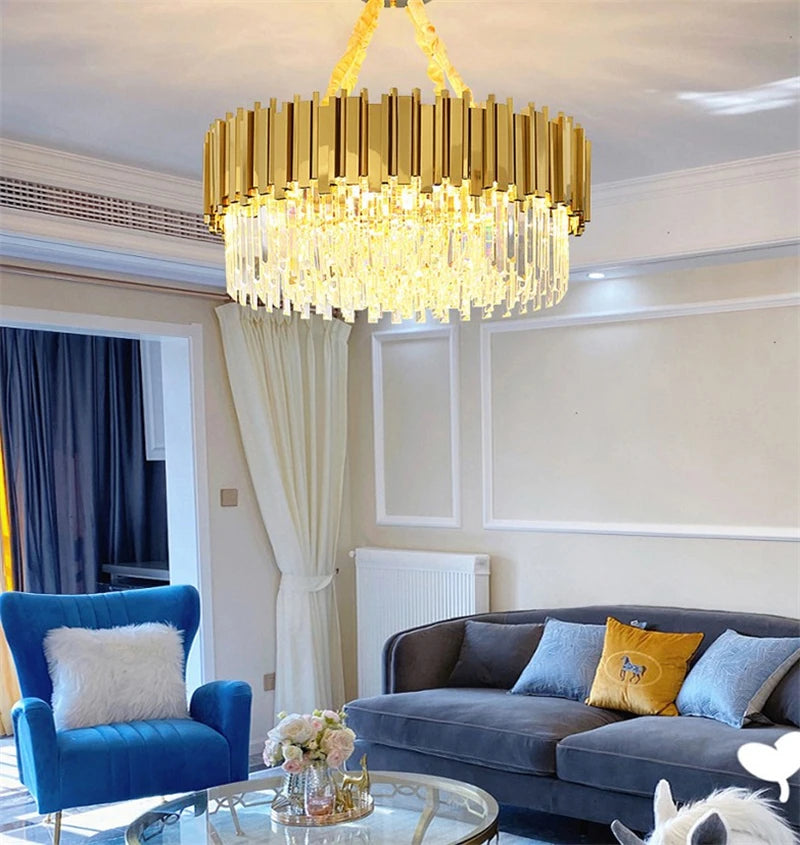 Modern polished gold crystal chandelier for indoor lighting