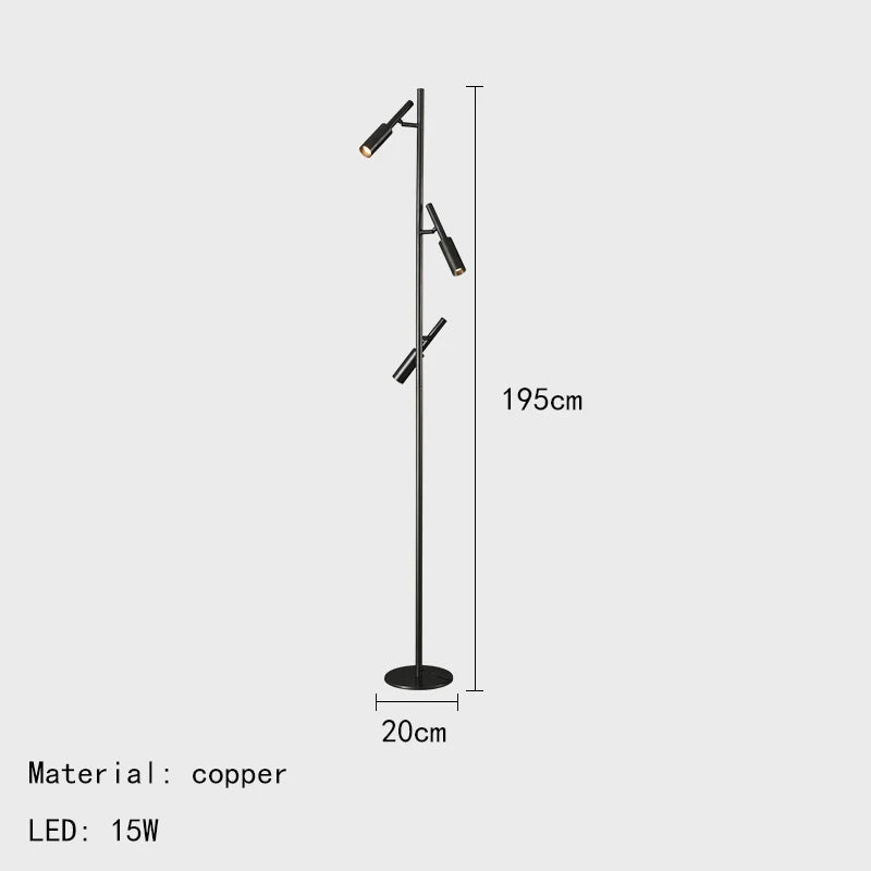 Modern brass and copper floor lamp for reading and study
