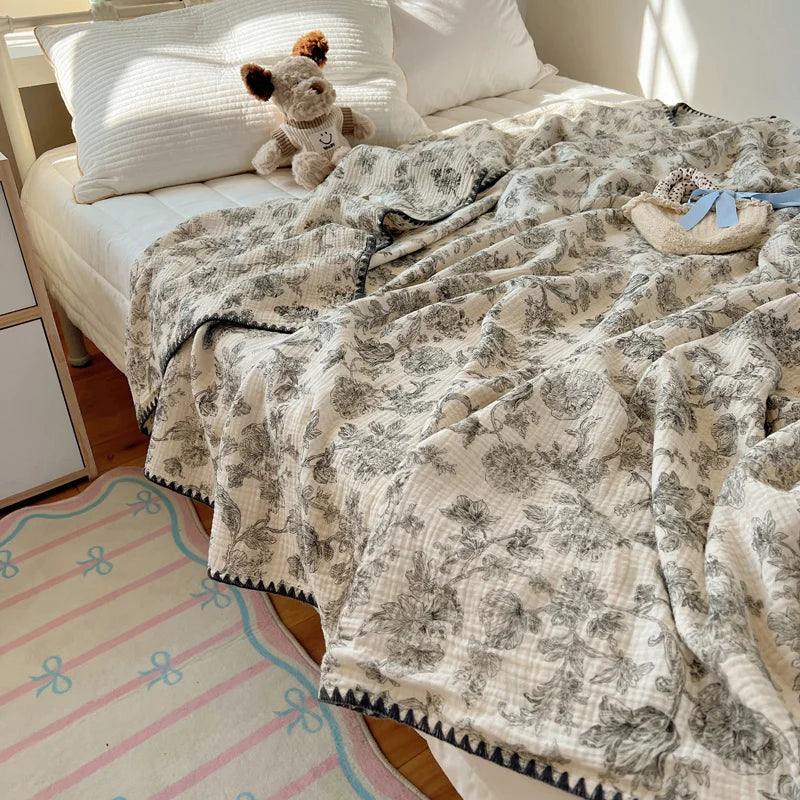 Lightweight summer cotton crepe throw blanket with children’s pattern