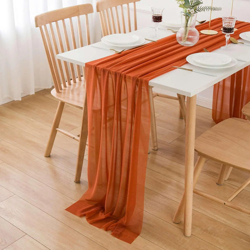 Boho sheer chiffon table runner set of 4 - vue 4 sur 7