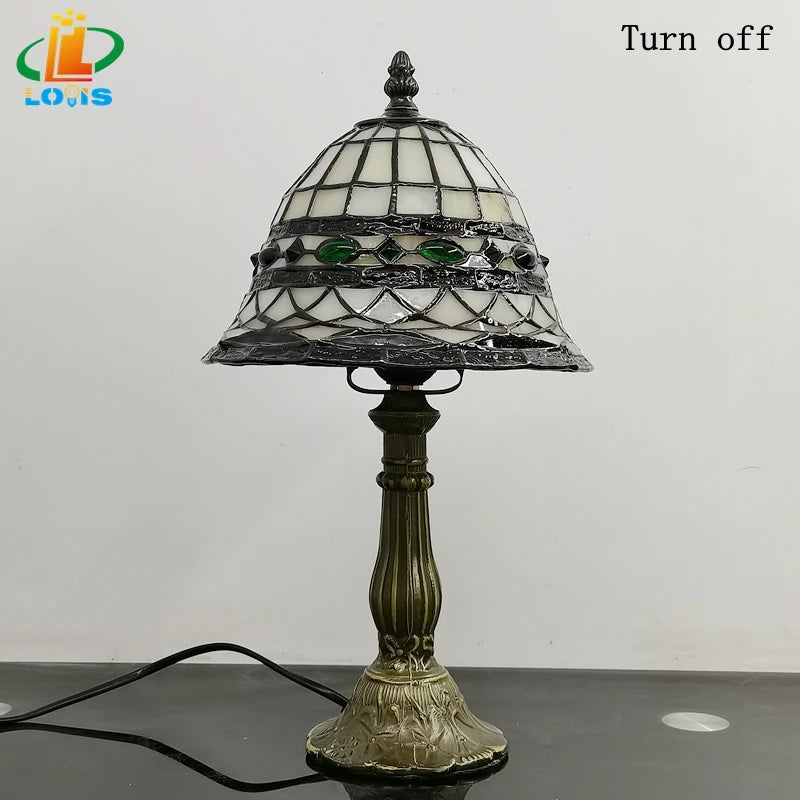 Antique decorative glass Tiffany-style table lamp - vue 6 sur 6