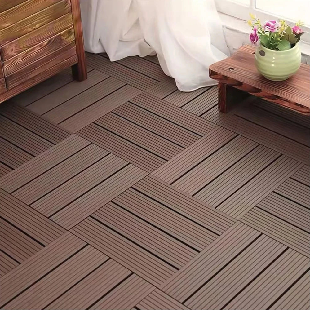 Set of 11 interlocking composite deck tiles for outdoor use - vue 6 sur 6