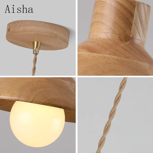 Wood pendant light for interior decor and lighting - vue 6 sur 7