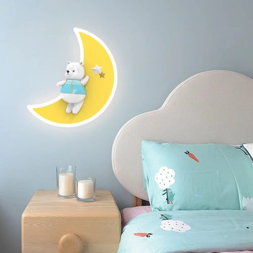 White bear wall light moon lamp for children's bedroom - vue 3 sur 7