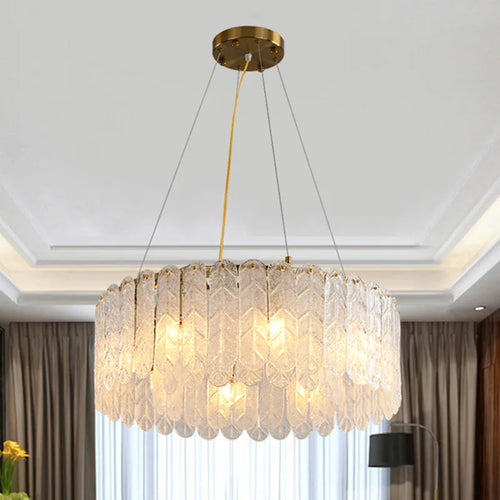 Modern Nordic glass LED chandelier with crystal pendant - vue 3 sur 8
