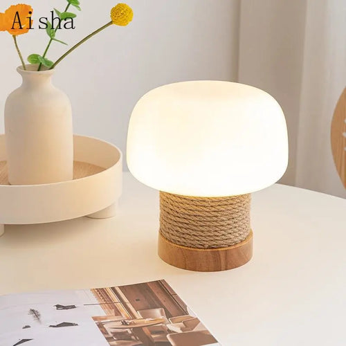 Wabi-sabi white glass pendant light with hemp rope - vue 5 sur 10