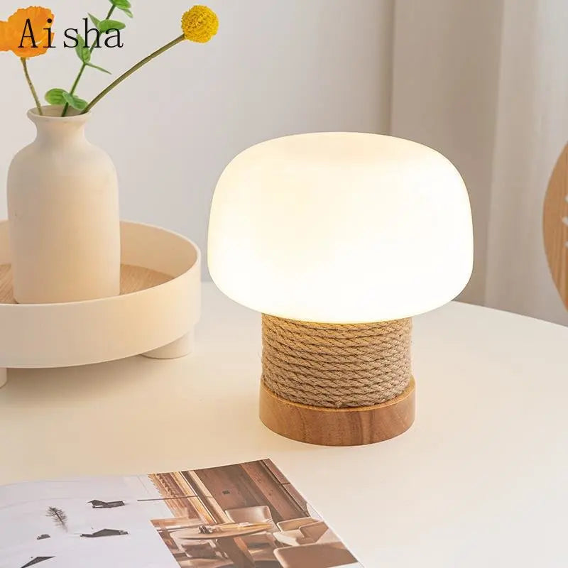 Wabi-sabi white glass pendant light with hemp rope - vue 4 sur 10