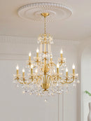 Modern gold chandelier with LED tube lighting and crystal