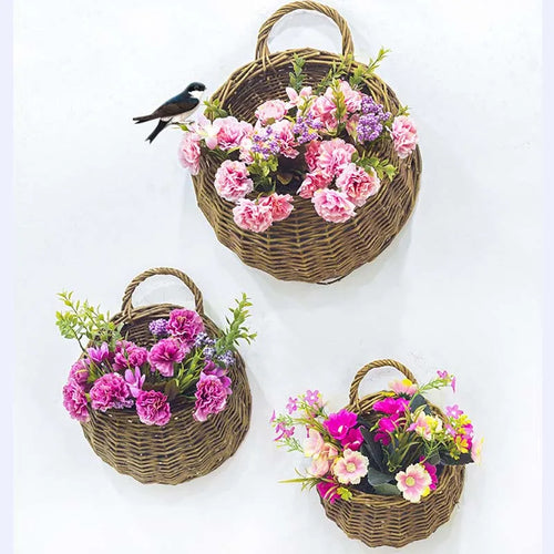 rattan and wicker wall planter for plants - vue 3 sur 12