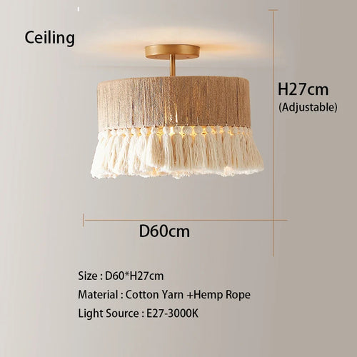 Vintage fabric twine fringe pendant light - vue 10 sur 10