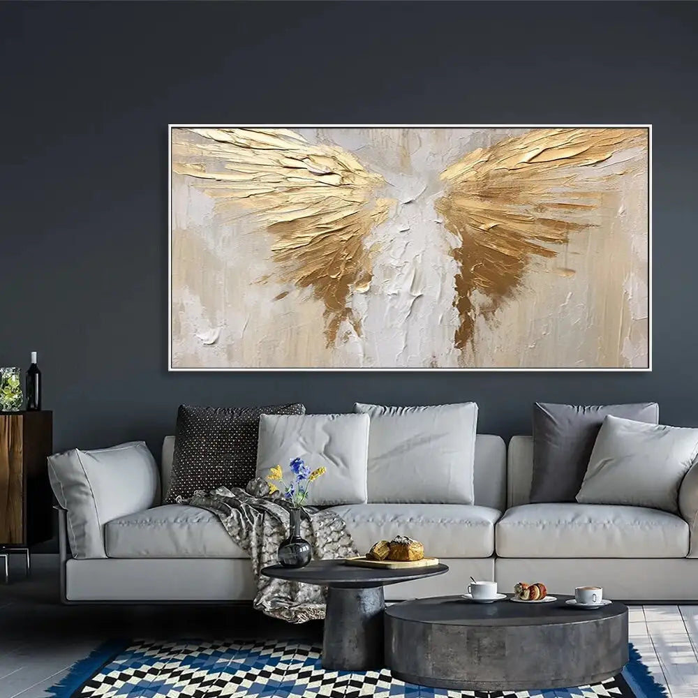 abstract painting golden wings on canvas decorative wall art