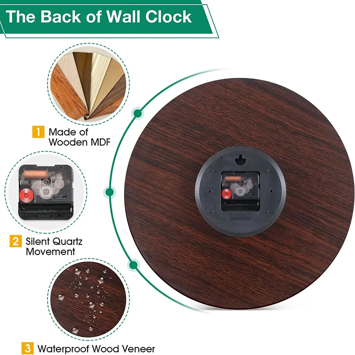 retro silent wall clock for modern home decor - vue 6 sur 19
