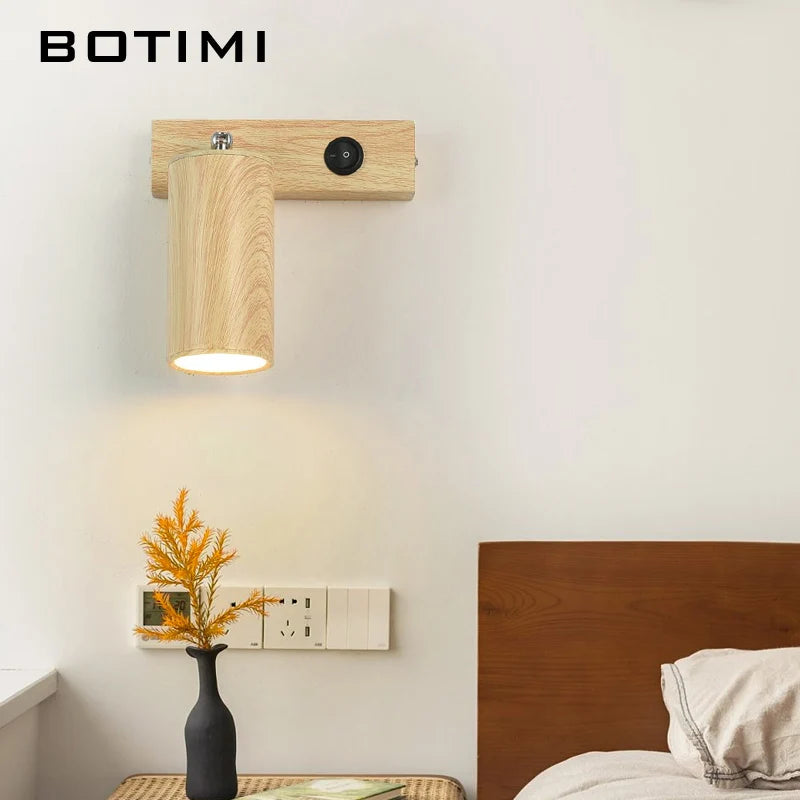 Botimi iron wall light with push button switch in wood effect nordic style