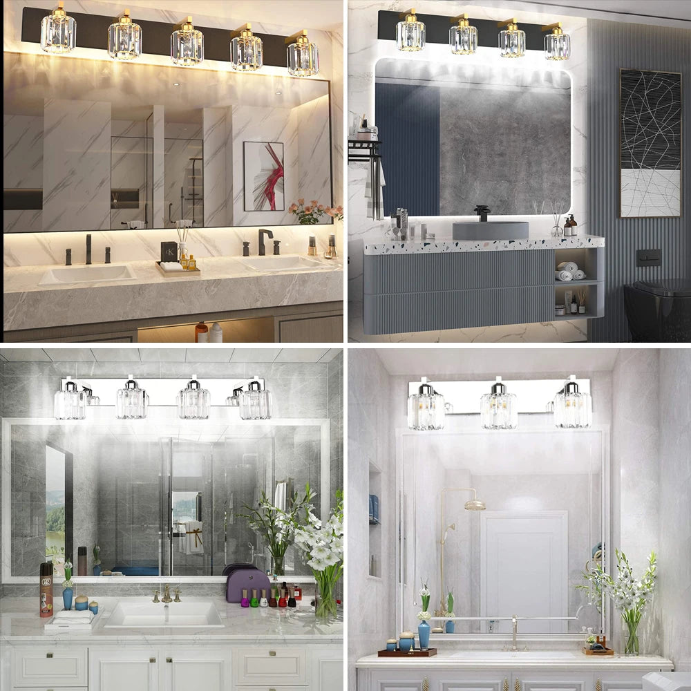 Modern crystal bathroom mirror wall light - vue 8 sur 14